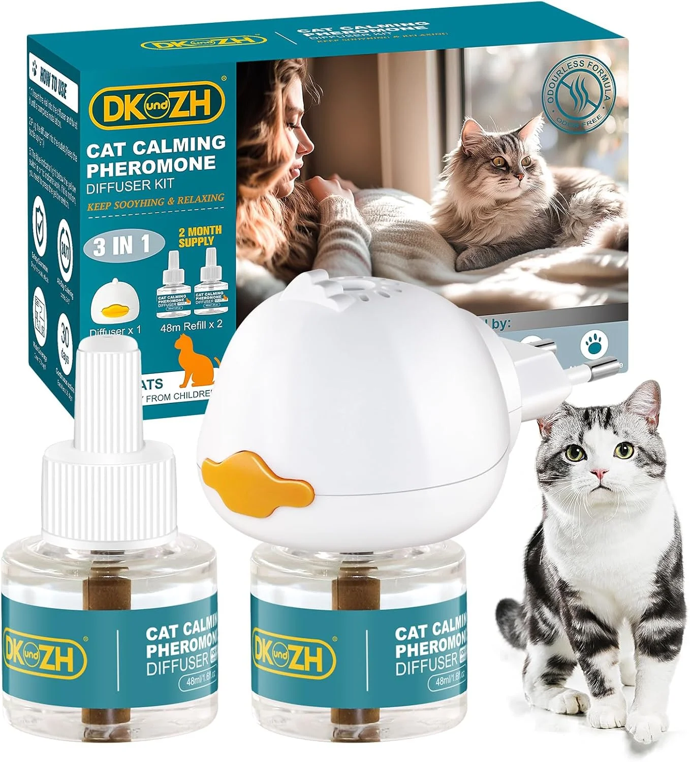 مایع جایگزین پخش کننده آرامبخش گربه، بسته 2 عددی، به طور موثر استرس و اضطراب را کاهش می دهد، پرخاشگری، اسپری کردن و چنگ زدن را کم می کند، آرامش بخش، 48 میلی لیتر (A)