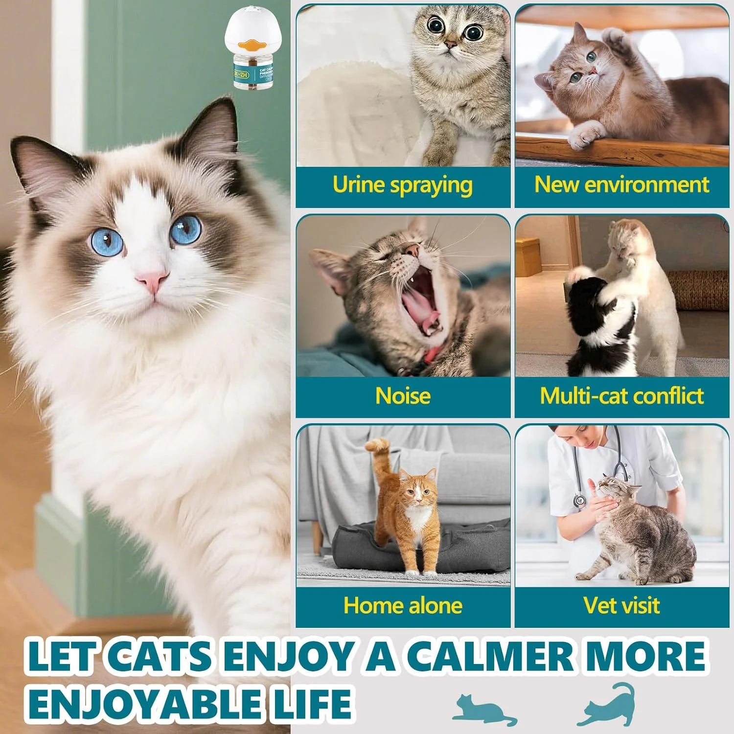مایع جایگزین پخش کننده آرامبخش گربه، بسته 2 عددی، به طور موثر استرس و اضطراب را کاهش می دهد، پرخاشگری، اسپری کردن و چنگ زدن را کم می کند، آرامش بخش، 48 میلی لیتر (A)
