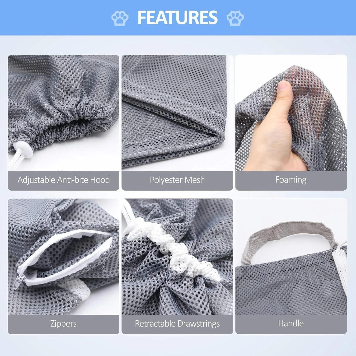 کیف حمام گربه فنری X، کیف شستشو و آرایش گربه تنفسی، کیف چند منظوره قابل تنظیم برای مهار، شستشو، پیرایش ناخن، تزریق و دارو دادن به گربه