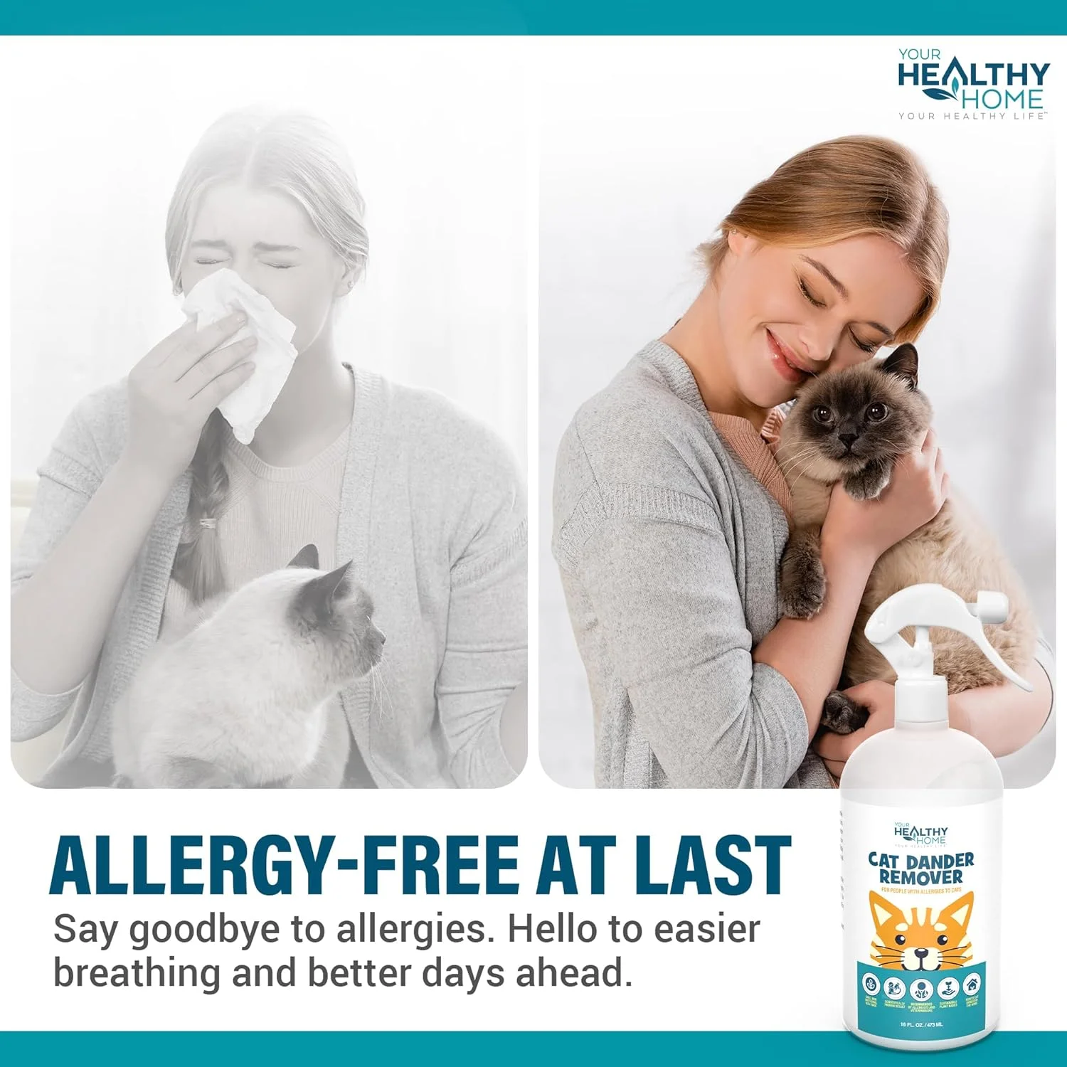 اسپری از بین برنده شوره گربه و کاهش آلرژی | درمان موثر و کاملا طبیعی برای آلرژی به گربه | توصیه شده توسط دامپزشکان، بدون تست حیوانی و ساخت آمریکا (473 میلی لیتر)