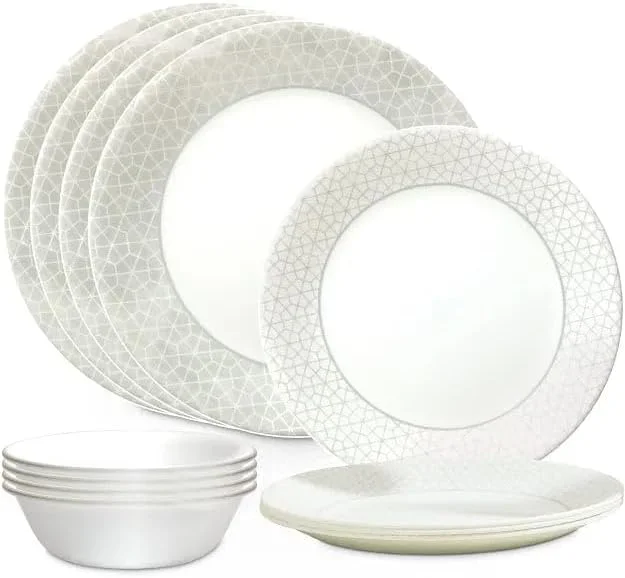 سرویس غذاخوری 12 پارچه Corelle® Knox، مناسب برای 4 نفر. (1150440) - شامل 4 عدد بشقاب غذاخوری، بشقاب خورشت خوری و کاسه