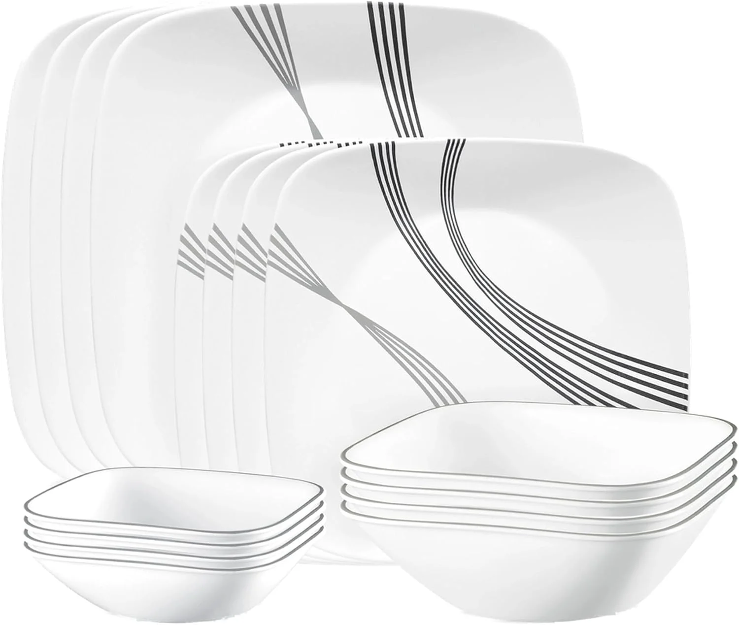 سرویس غذاخوری 16 پارچه Corelle Urban Arc، مقاوم در برابر لب پر شدن و شکستن، مناسب برای 4 نفر
