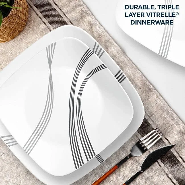 سرویس غذاخوری 16 پارچه Corelle Urban Arc، مقاوم در برابر لب پر شدن و شکستن، مناسب برای 4 نفر