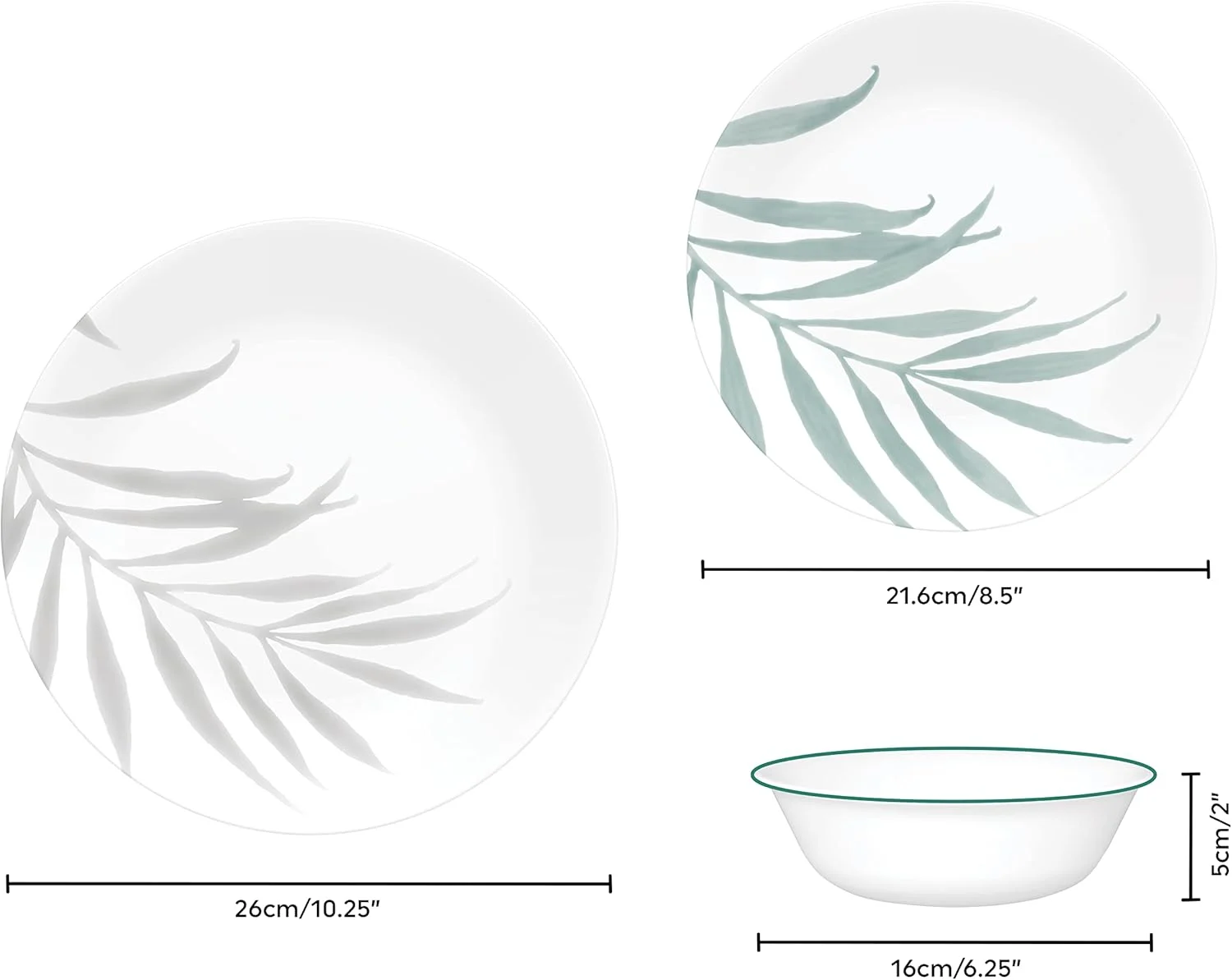 سرویس غذاخوری کورل (ست 12 پارچه، طرح خورشیدی) - سرویس غذاخوری برای 4 نفر، شامل 4 عدد بشقاب غذاخوری، بشقاب میوه خوری و کاسه، 3 برابر بادوام تر، نصف فضا و وزن سرامیک، تا 80% شیشه بازیافتی (1146870)