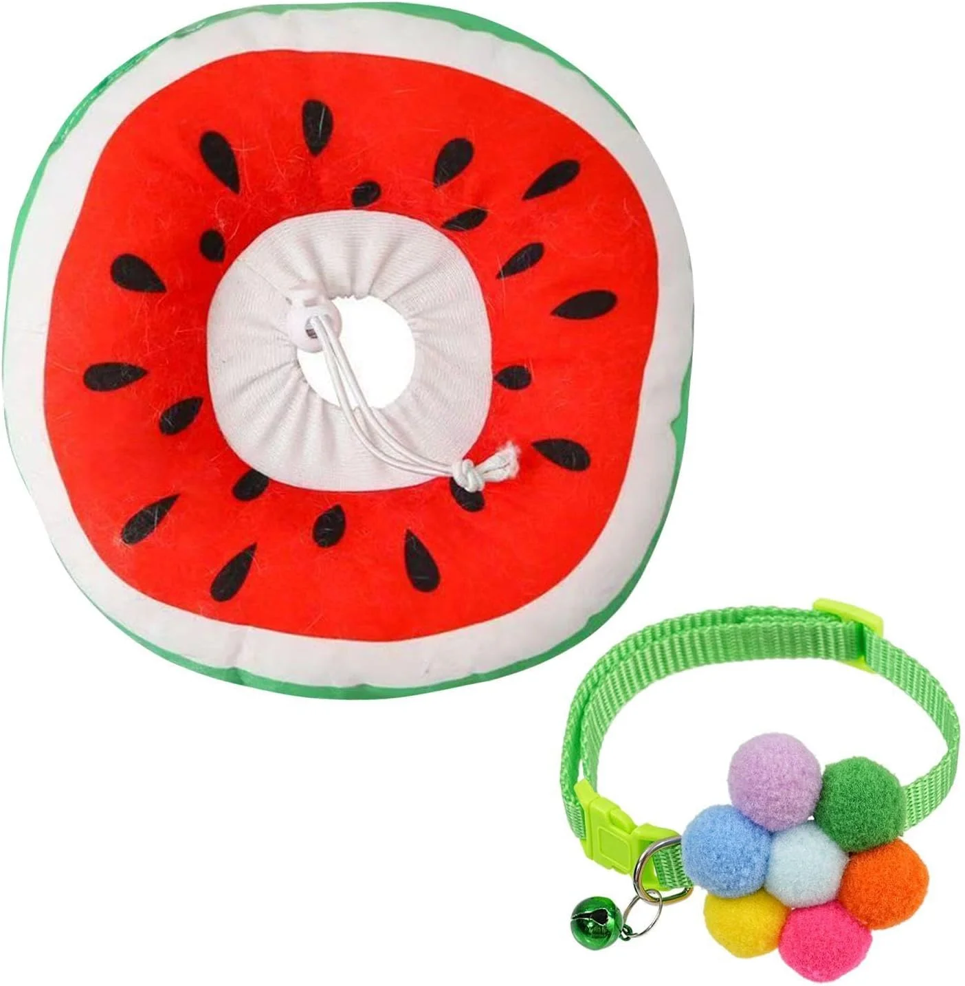 یک عدد حلقه ضد لیس هندوانه ای و یک عدد قلاده، قلاده خلاقانه و زیبا، لوازم گربه، قلاده قابل تنظیم