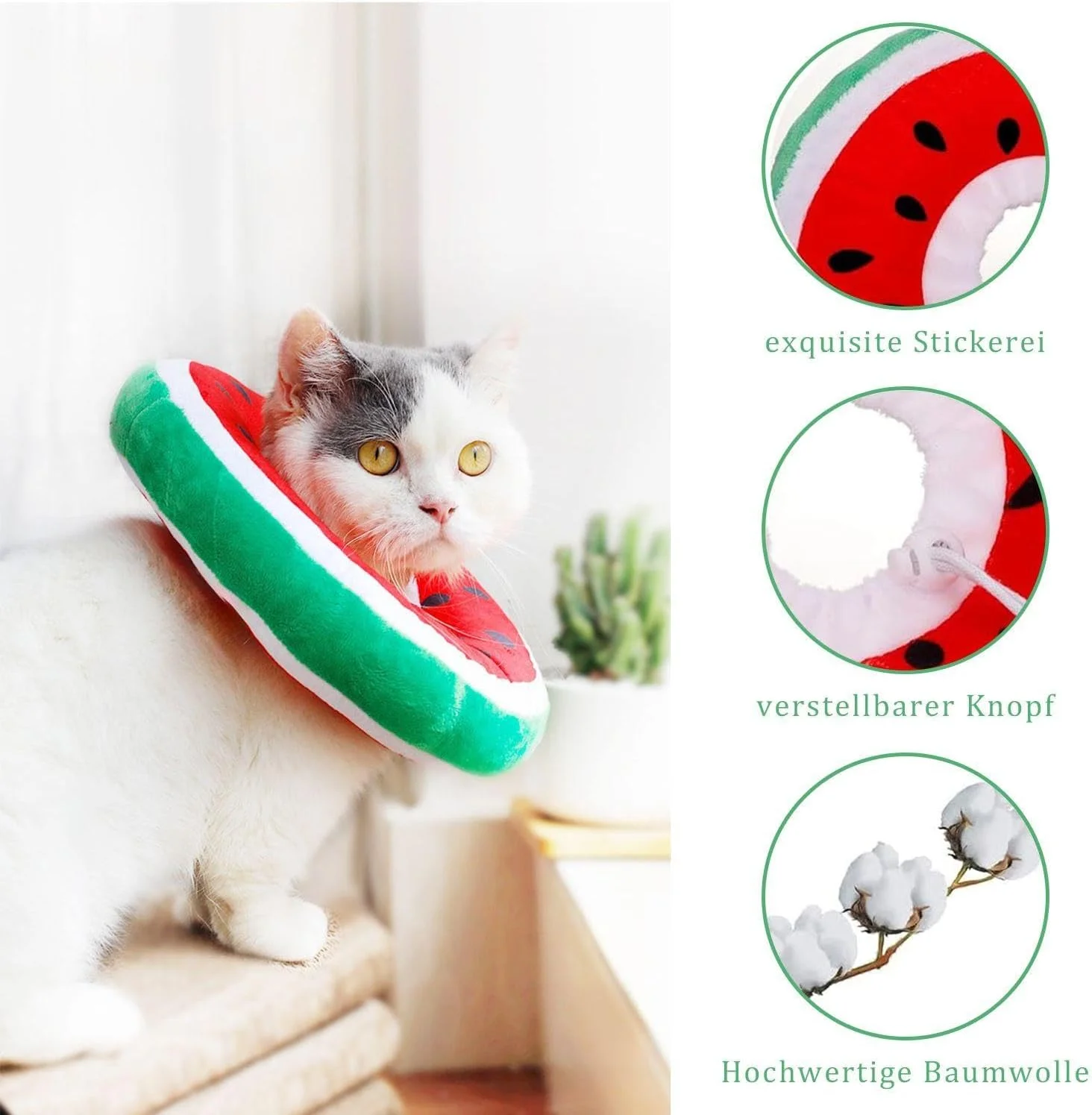 یک عدد حلقه ضد لیس هندوانه ای و یک عدد قلاده، قلاده خلاقانه و زیبا، لوازم گربه، قلاده قابل تنظیم