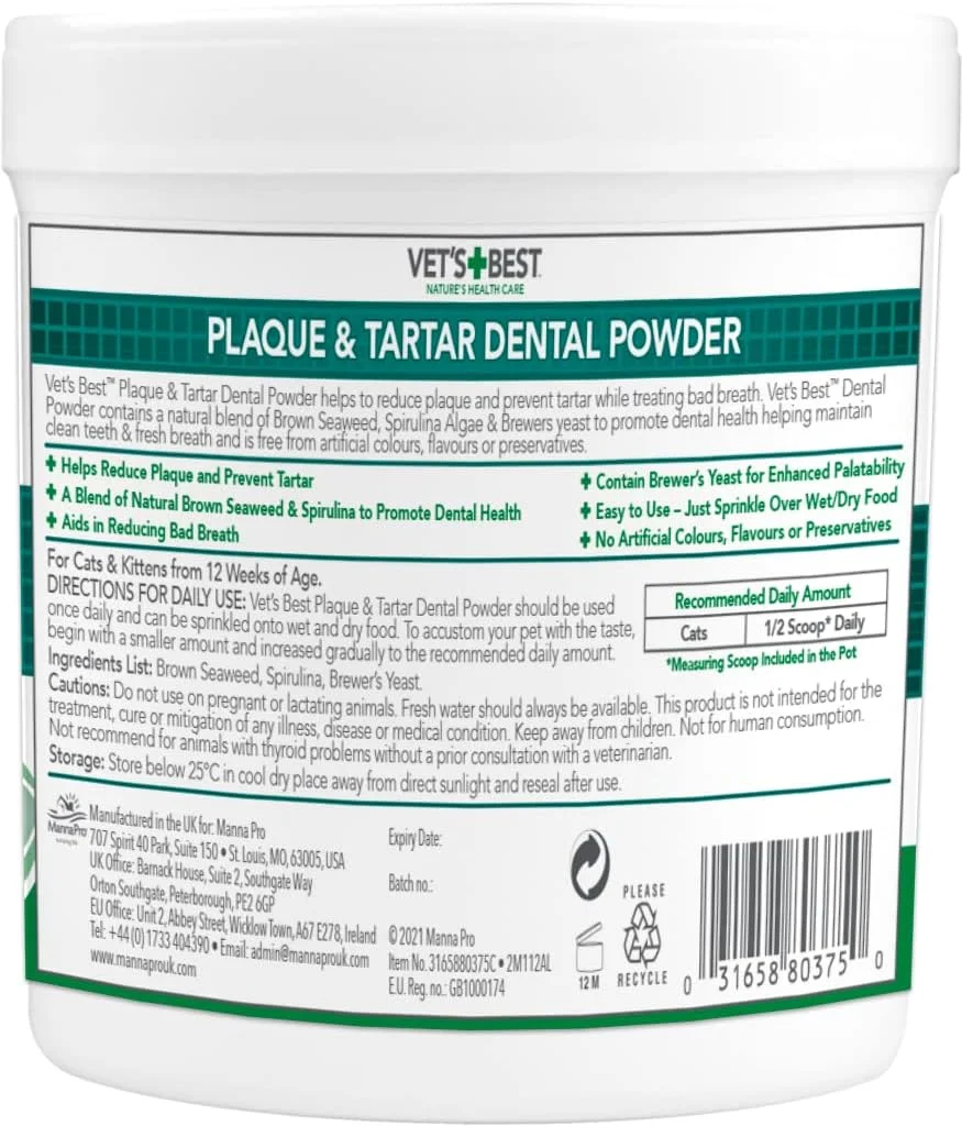 پودر طبیعی دندان گربه Vet's Best | دندان های تمیز و تنفس تازه - 45 گرم