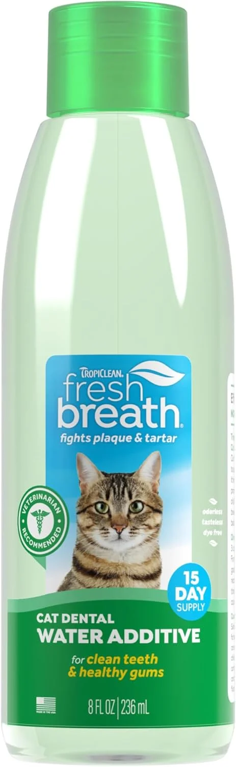 محلول افزودنی به آب مراقبت از دهان و دندان گربه تروپیکلین فرش برث، 236 میلی لیتر - راه حل بهداشت دندان - خوشبو کننده دهان گربه - دفاع از پلاک و جرم - ساخت آمریکا با مواد طبیعی
