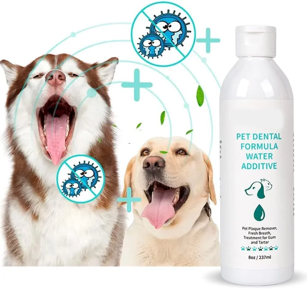 محلول از بین برنده پلاک دندان سگ و گربه | 100% طبیعی، پشتیبانی از سلامت لثه و دندان | افزودنی آب دندان برای تنفس تازه