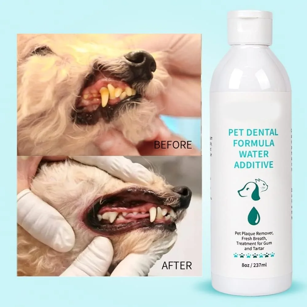 محلول از بین برنده پلاک دندان سگ و گربه | 100% طبیعی، پشتیبانی از سلامت لثه و دندان | افزودنی آب دندان برای تنفس تازه