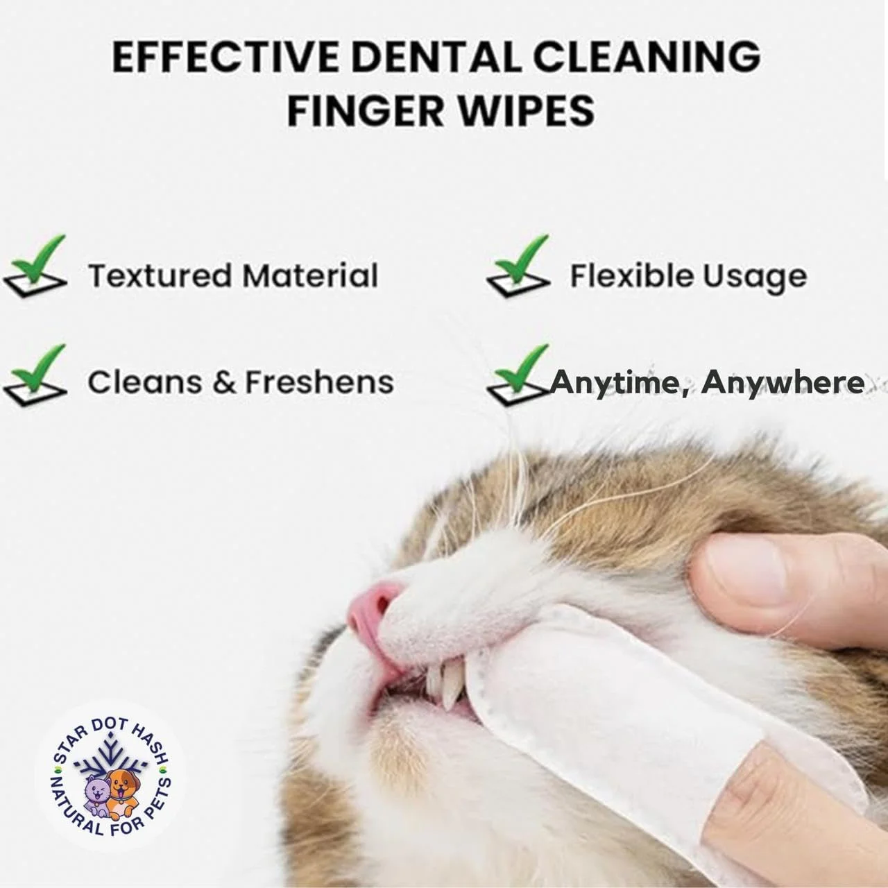 دستمال مرطوب دندان سگ و گربه استار دات هش (۵۵ عدد) | دستمال مرطوب موثر برای دندان سگ و گربه | از بین برنده پلاک دندان