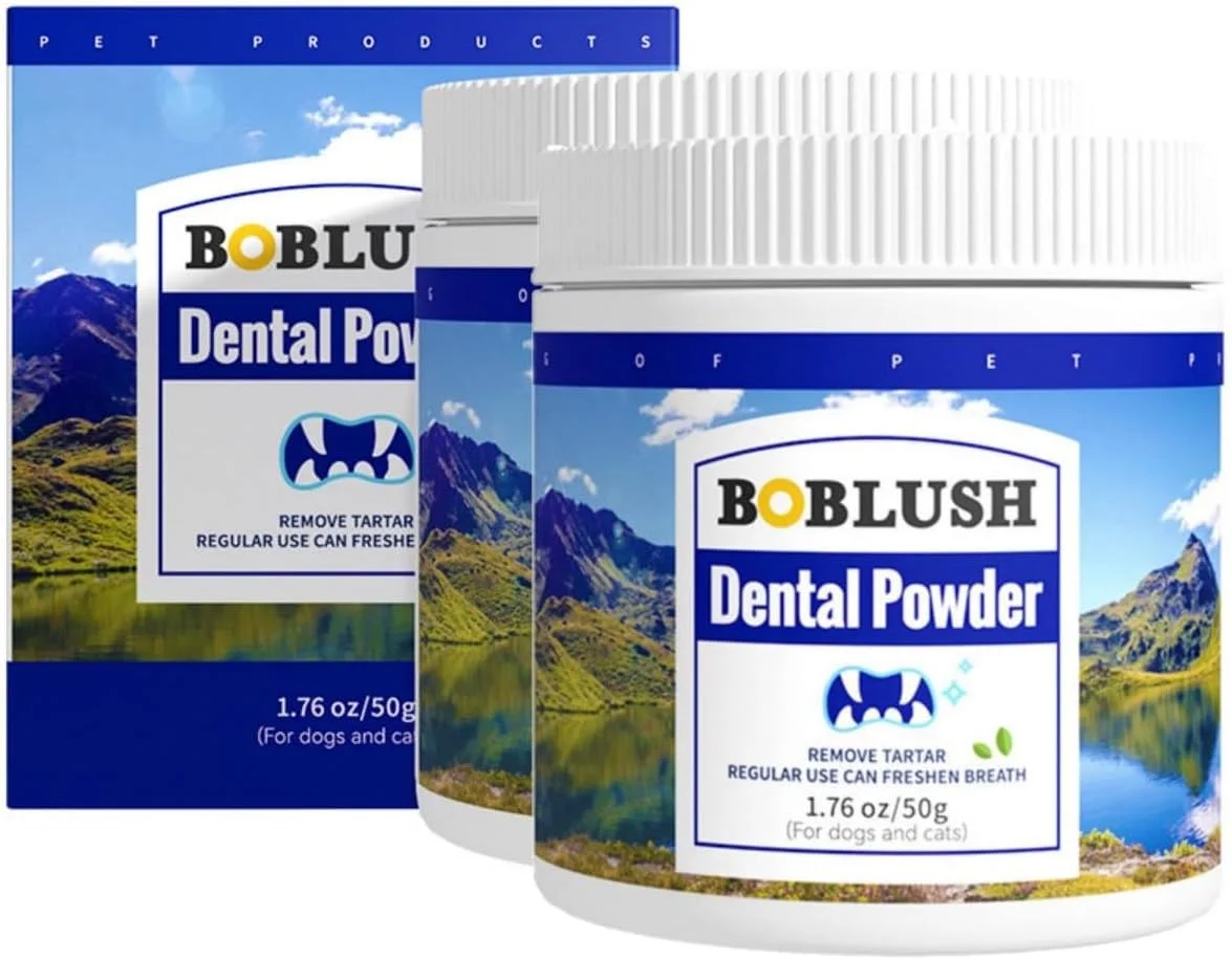 پودر دندان حیوانات خانگی SKY-TOUCH (2 عدد): خوشبو کننده تنفس حیوانات خانگی، کنترل پلاک و جرم دندان، پودر تمیز کننده دندان با پروبیوتیک، لوازم مراقبت از دندان سگ و گربه برای سلامت دهان و دندان (50 گرم * 2)
