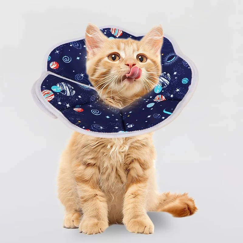 طوق گردنی محافظ گربه طرح آسمان پر ستاره نرم - طوق قابل تنظیم برای گربه ها بعد از جراحی، طوق الیزابتی راحت برای بچه گربه ها و حیوانات خانگی کوچک (S)