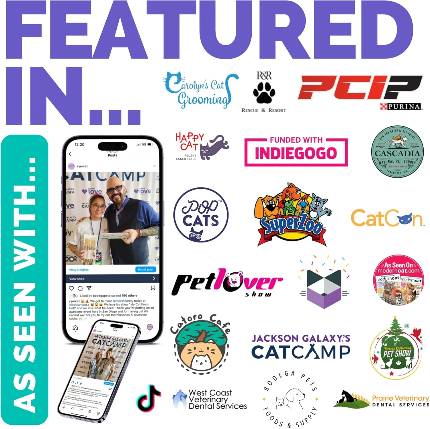 مجموعه 2 عددی مسواک گربه دو طرفه RYERCAT - مسواک بچه گربه با سر میکرو برای قرارگیری در دهان گربه/بچه گربه - لوازم مراقبت از دندان گربه - مسواک حیوانات خانگی برای گربه ها (بنفش آمیتیست و آبی اقیانوسی)