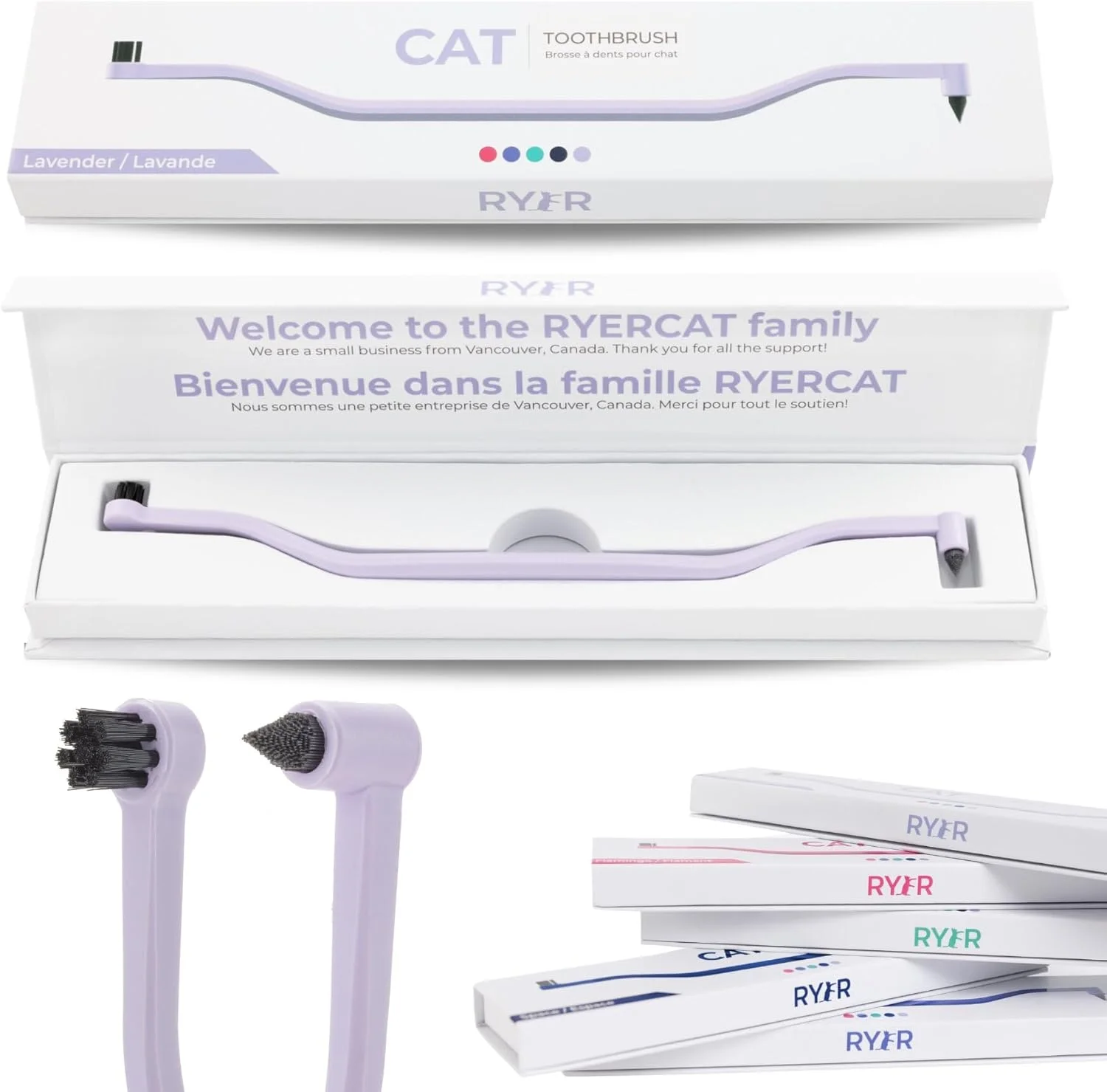 مسواک دو طرفه گربه RYERCAT - مسواک بچه گربه با سر میکرو برای قرارگیری در دهان گربه/بچه گربه - لوازم مراقبت از دندان گربه - مسواک حیوانات خانگی برای گربه ها (بنفش اسطوخودوس)