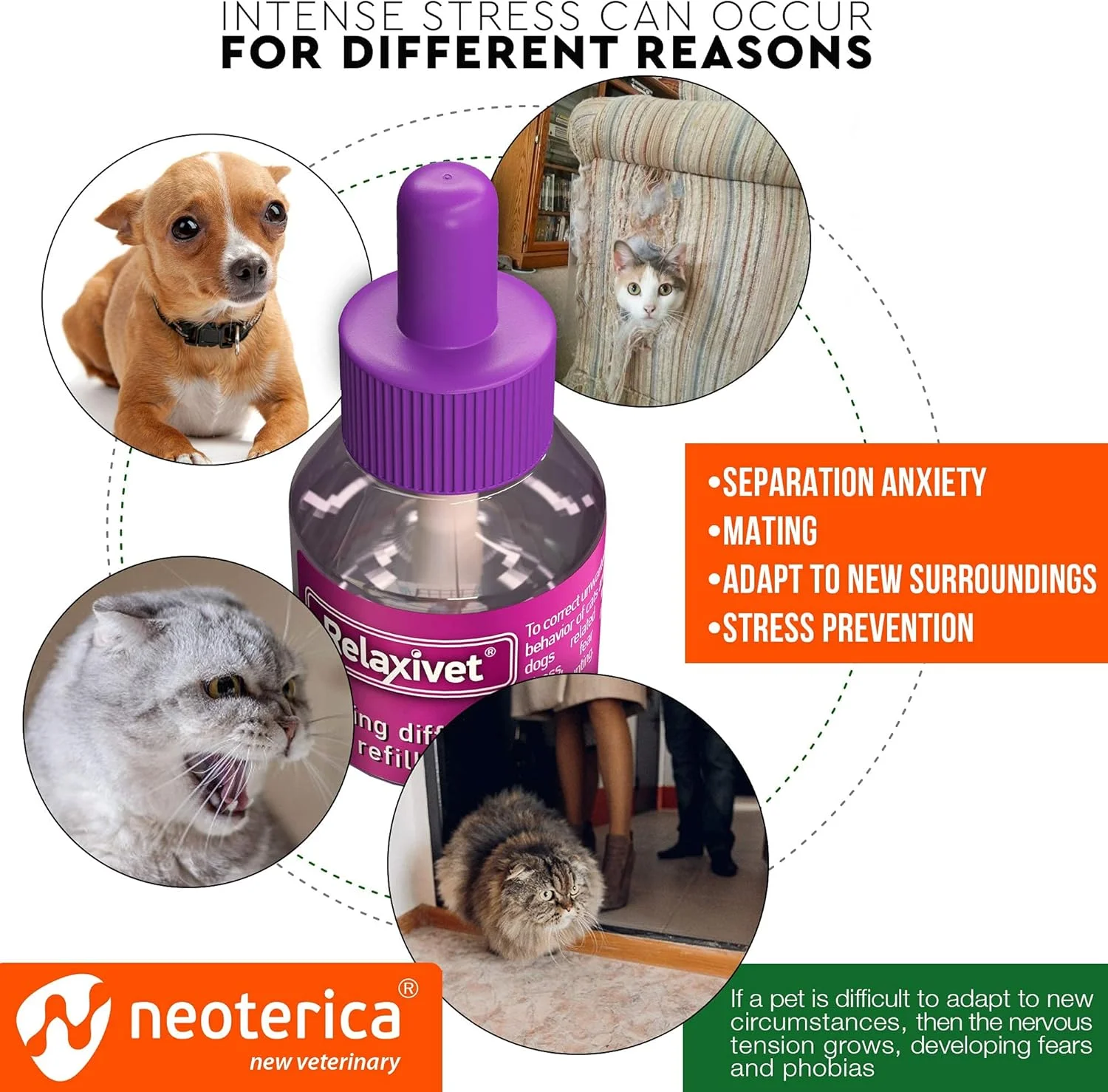 مایع شارژ دستگاه پخش کننده آرامبخش گربه ریلکسیوت و محصولات ضد اضطراب حیوانات خانگی - فرمون های آرام بخش گربه و کمک به تسکین استرس گربه ها برای کمک به رفع مشکل ادرار، منطقه جدید، پرخاشگری، دعوا با سگ ها و سایر رفتارهای نامناسب