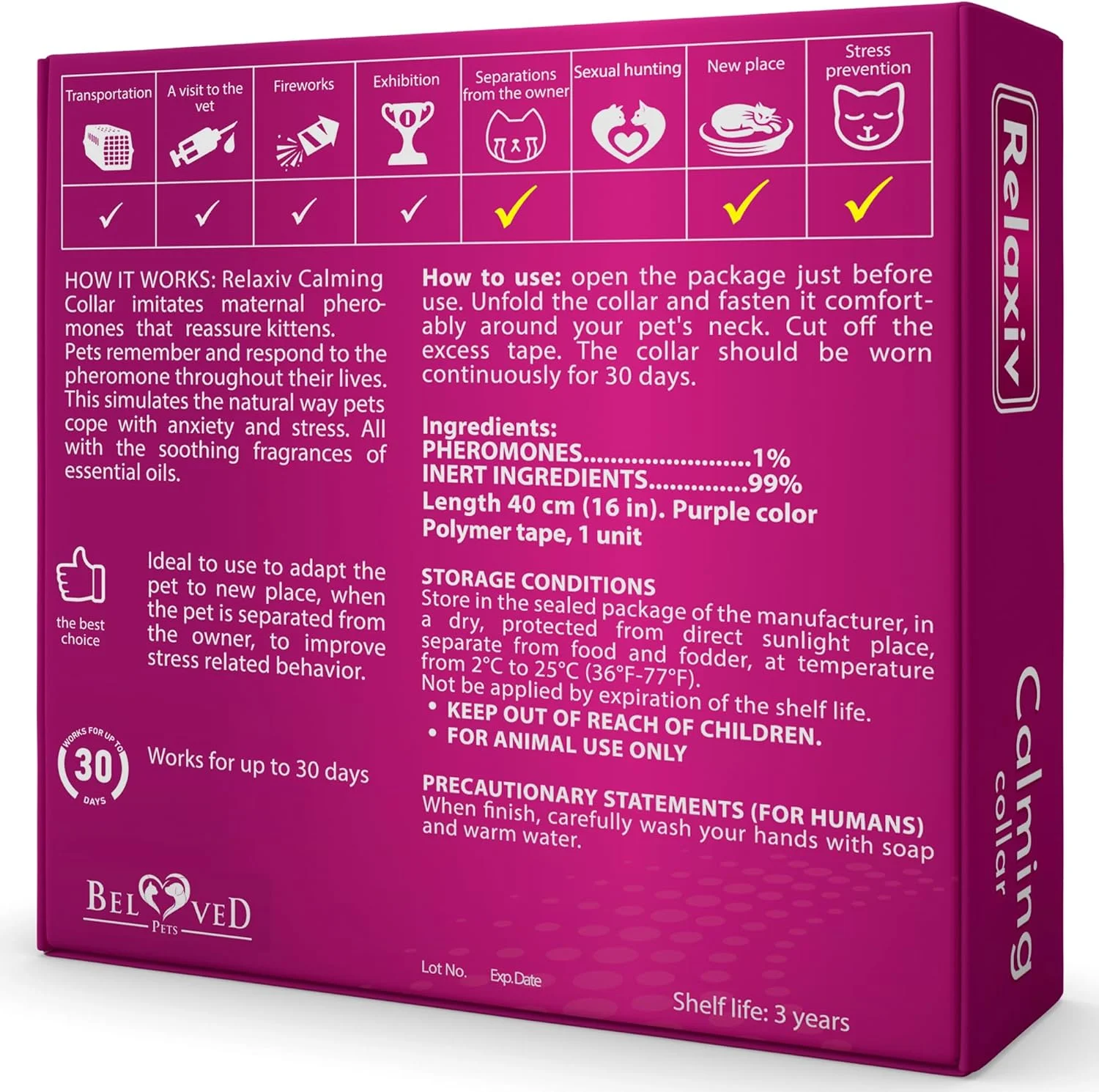 قلاده آرام‌بخش فرمونی ریلکسیوت برای گربه‌ها و سگ‌های کوچک - کاهش اضطراب حیوانات خانگی شما - بهترین جایگزین برای تشویقی و قطره‌های آرام‌بخش