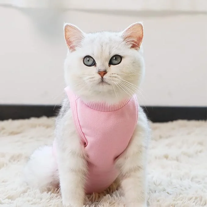 لباس ریکاوری گربه برای زخم های شکمی یا بیماری های پوستی، لباس ریکاوری جراحی حرفه ای و تنفسی، لباس بعد از جراحی ضد لیسیدن زخم، جایگزین قلاده الیزابت برای گربه ها و سگ ها (صورتی، S)
