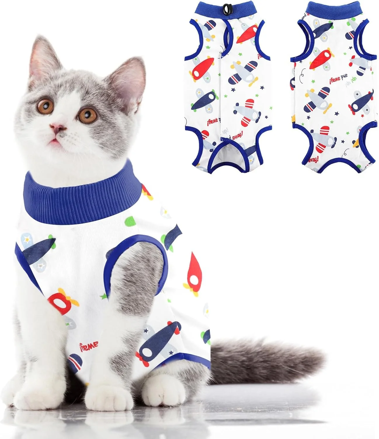 لباس ریکاوری گربه، لباس جراحی گربه، لباس کامل جراحی بچه گربه (سایز متوسط)، لباس یکسره گربه، محافظ زخم شکمی ضد لیسیدن بعد از جراحی، مناسب برای حیوانات خانگی کوچک نر و ماده