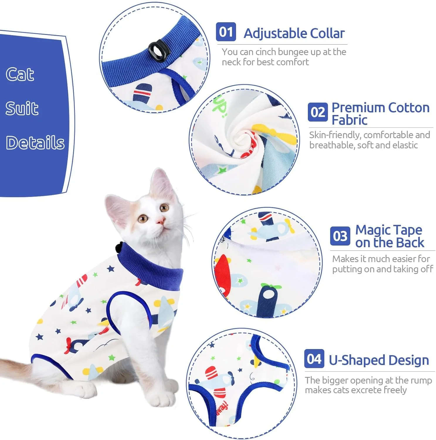 لباس ریکاوری گربه، لباس جراحی گربه، لباس کامل جراحی بچه گربه (سایز متوسط)، لباس یکسره گربه، محافظ زخم شکمی ضد لیسیدن بعد از جراحی، مناسب برای حیوانات خانگی کوچک نر و ماده