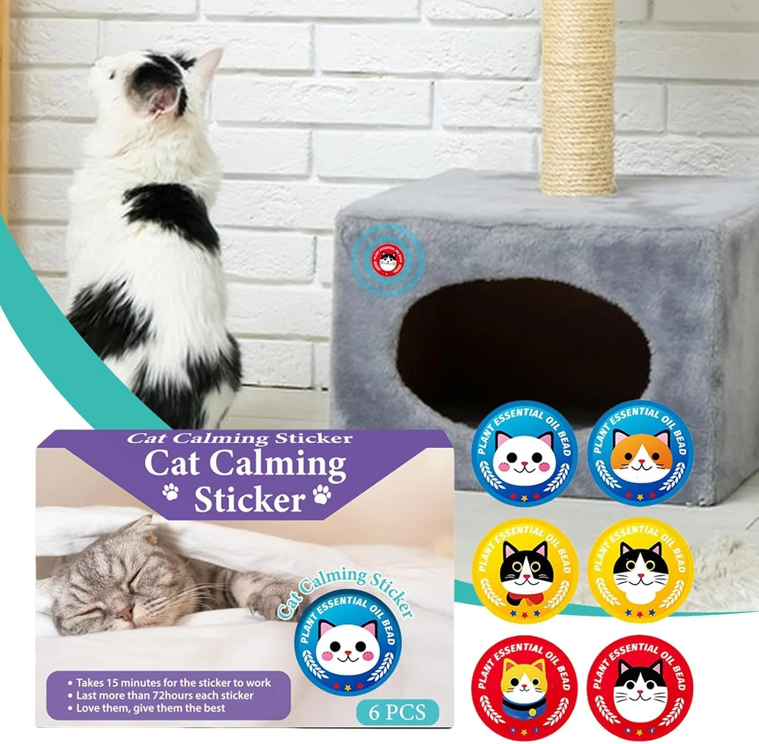 محصولات آرام‌بخش گربه | پچ‌های آرام‌بخش گربه با رهایش سریع 6 برابر، لوازم حیوانات خانگی با ماندگاری طولانی برای داخل خانه، ماشین و رعد و برق