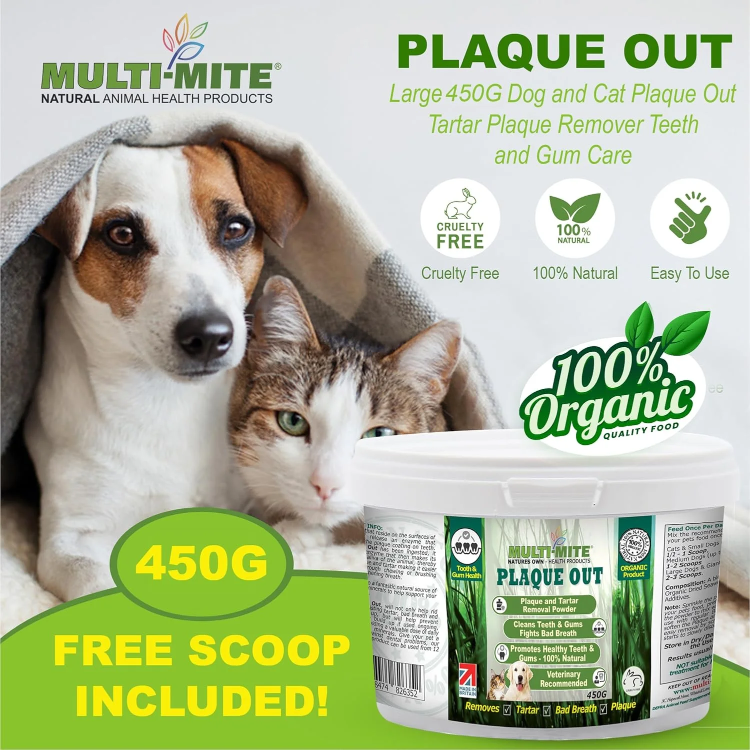 450 گرم پودر از بین برنده جرم و پلاک دندان، خوشبو کننده دهان و مراقبت از لثه سگ و گربه، 100% ارگانیک 450 گرم پودر از بین برنده جرم و پلاک دندان، خوشبو کننده دهان و مراقبت از لثه سگ و گربه، 100% ارگانیک