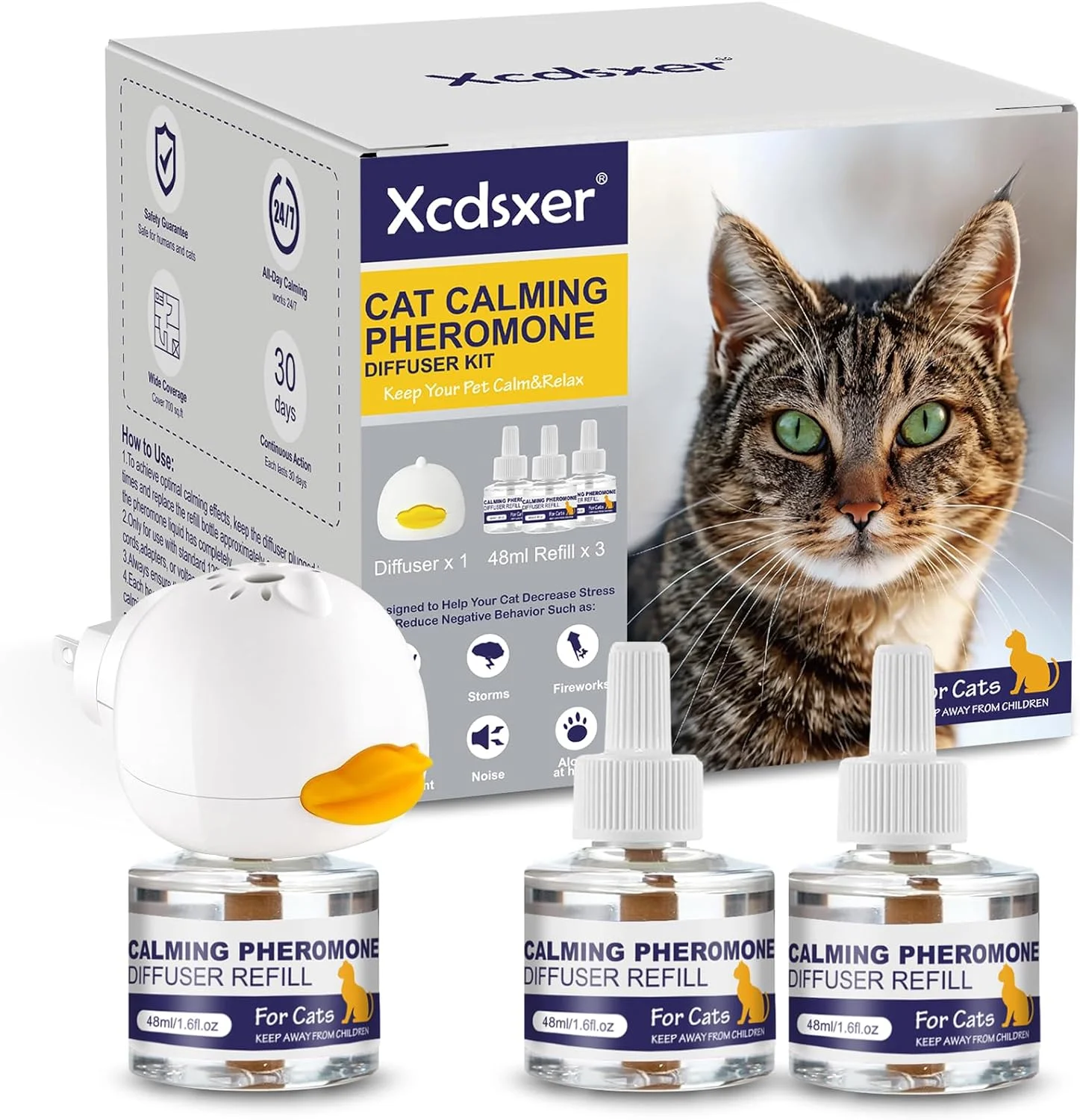 پخش کننده فرمون گربه برای آرامش و کاهش استرس و اضطراب - پخش کننده آرامش بخش گربه با کیفیت عالی، مناسب برای خانه هایی با چند گربه، 3 عدد