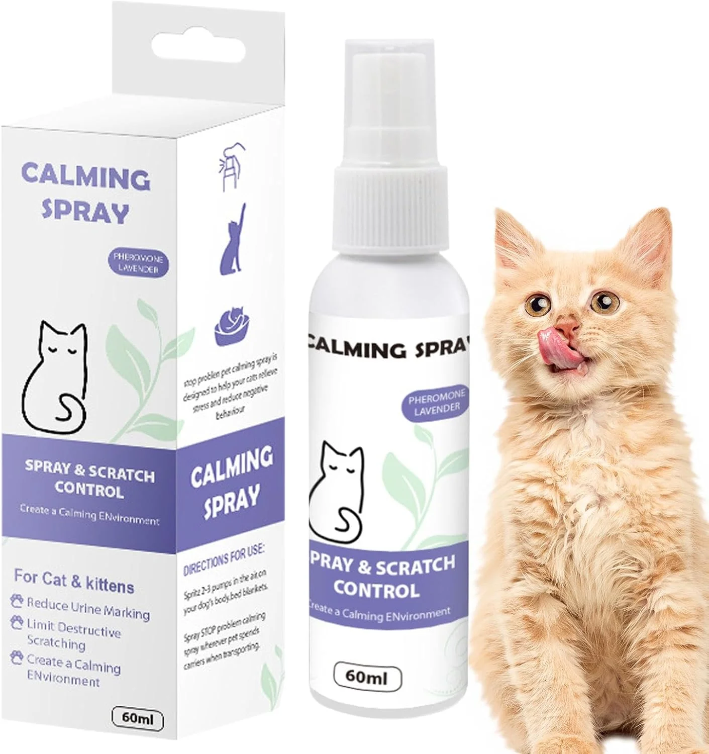 اسپری آرام‌بخش گربه حاوی فرمون، 60 میلی‌لیتر، کاهش استرس و اضطراب، جلوگیری از خراشیدن و علامت‌گذاری