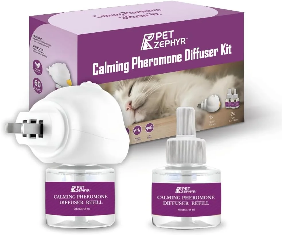 پخش کننده فرمون آرام بخش گربه - 1 پخش کننده و 2 عدد مخزن برای 60 روز - محصولات ضروری برای کاهش اضطراب گربه - لوازم جانبی آرام کننده گربه - لوازم پیشگیری از ادرار گربه