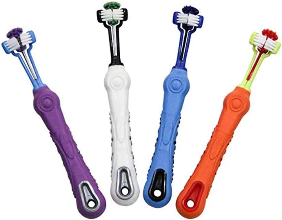 مسواک سه طرفه حیوانات خانگی اورگریمار، مسواک سگ برای از بین بردن بوی بد دهان، جرم و تمیز کردن دهان، مراقبت از دندان حیوانات خانگی، تمیز کردن دهان گربه (4 عدد)