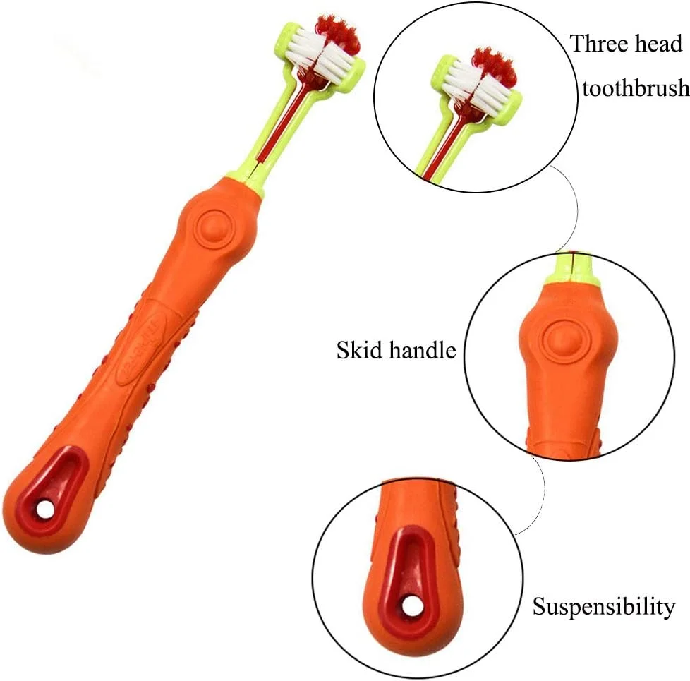 مسواک سه طرفه حیوانات خانگی اورگریمار، مسواک سگ برای از بین بردن بوی بد دهان، جرم و تمیز کردن دهان، مراقبت از دندان حیوانات خانگی، تمیز کردن دهان گربه (4 عدد)