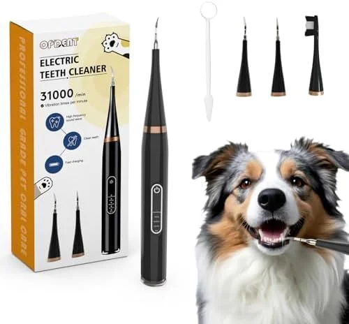 دستگاه جرم گیر و از بین برنده پلاک دندان سگ - کیت مسواک برقی سگ، 5 حالت قابل تنظیم و 3 سر تمیز کننده، از بین برنده پلاک و لکه های دندان برای سگ و گربه