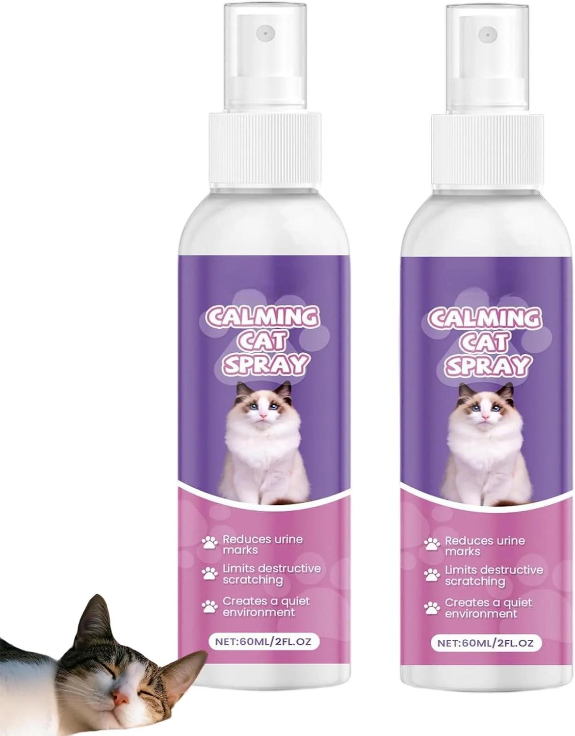 اسپری آرام‌بخش گربه، تسکین‌دهنده گربه‌ها، کاهش استرس، اضطراب، پنهان شدن، برای مسافرت، دامپزشکی، کاهش خراشیدن مبلمان، اسپری آرام‌بخش فرمونی حیوانات خانگی (2 عدد)