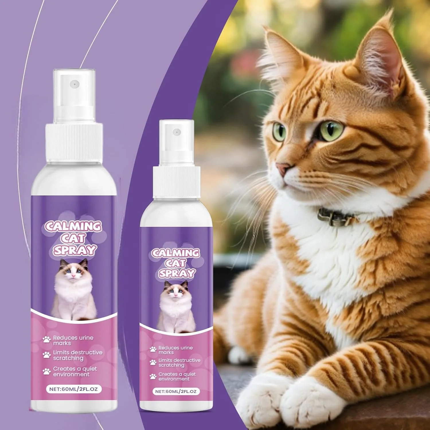 اسپری آرام‌بخش گربه، تسکین‌دهنده گربه‌ها، کاهش استرس، اضطراب، پنهان شدن، برای مسافرت، دامپزشکی، کاهش خراشیدن مبلمان، اسپری آرام‌بخش فرمونی حیوانات خانگی (2 عدد)