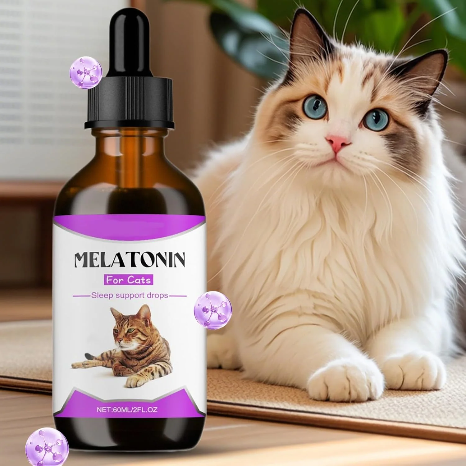 مراقبت آرامش بخش برای گربه ها | قطره آرام بخش 60 میلی لیتری برای خواب - مکمل پشتیبانی از خواب لوازم حیوانات خانگی برای بچه گربه استفاده روزانه شبانه رعد و برق مسافرت حمام پرخاشگری آرایش