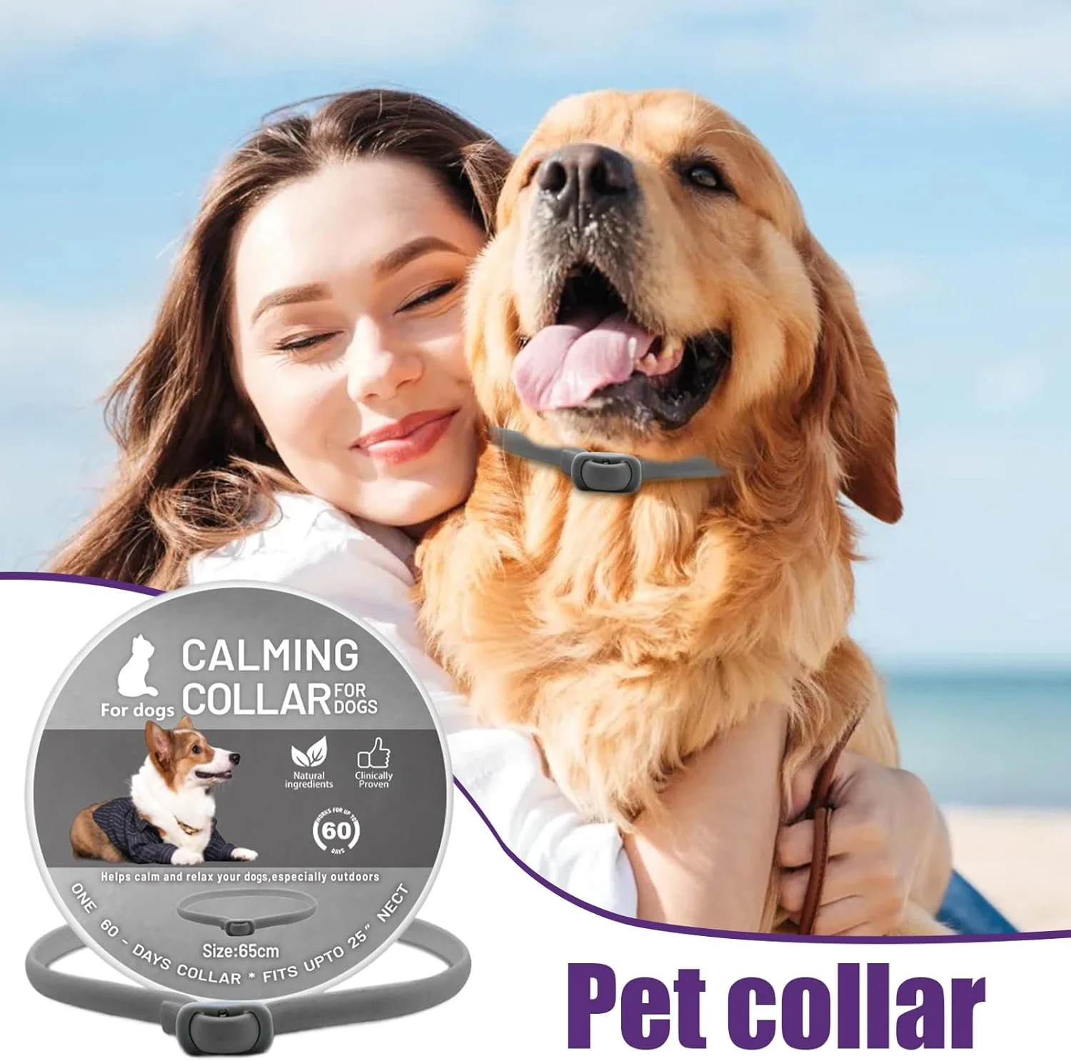 قلاده آرام‌بخش برای گربه‌ها، قلاده حمایتی رفتاری آغشته به فرمون - پخش‌کننده طبیعی لوازم حیوانات خانگی با ماندگاری طولانی برای آموزش روزانه سگ و توله سگ کوچک، متوسط و بزرگ، پارس کردن و ادرار