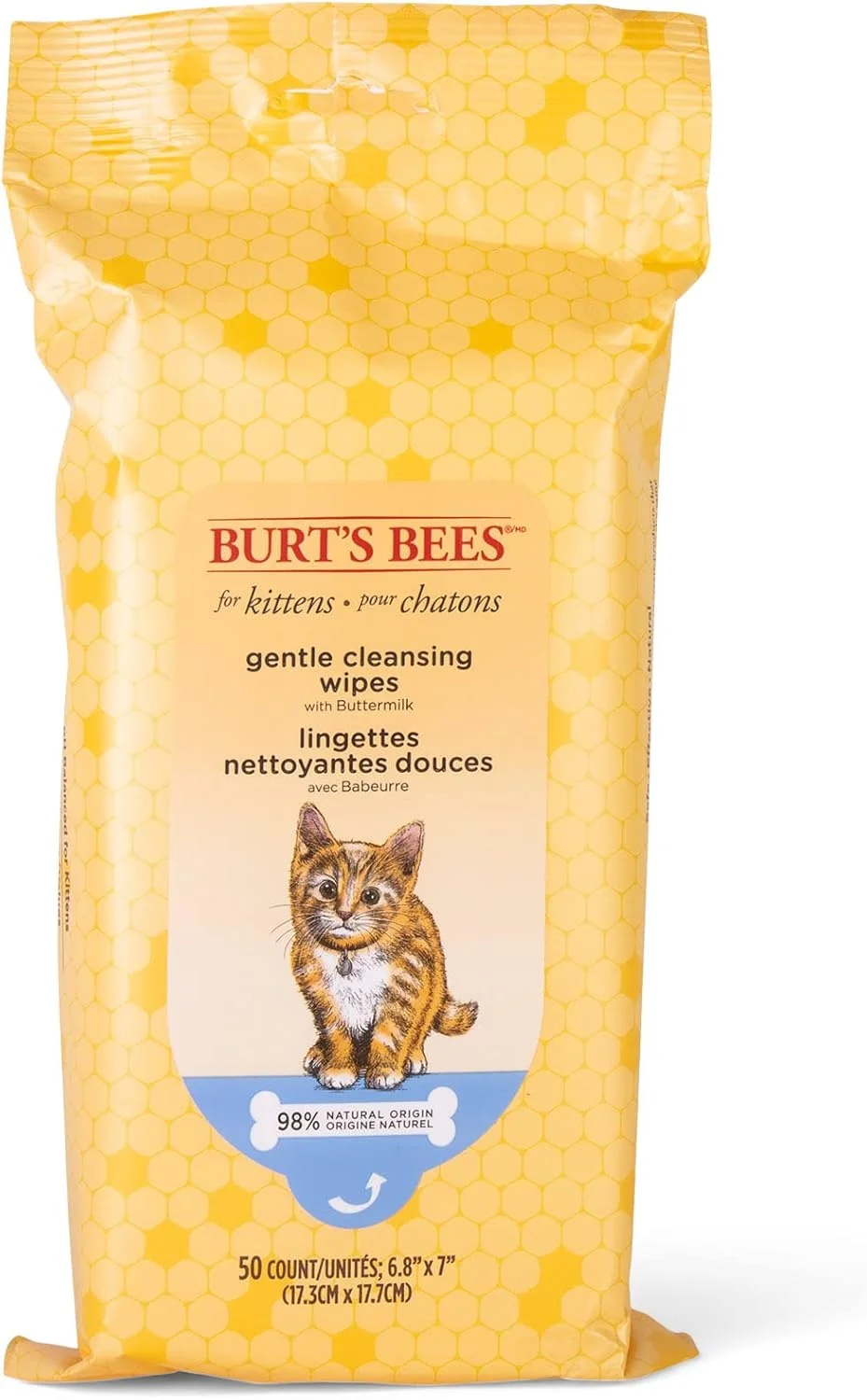 دستمال مرطوب بچه گربه Burt's Bees حاوی باترمیلک - دستمال مرطوب حیوانات خانگی برای گربه ها، حمام و تمیز کردن بدون آب، لوازم ضروری بچه گربه برای بچه گربه های داخل خانه، دستمال مرطوب ملایم برای نظافت گربه برای صورت، پنجه ها و باسن، 50 عدد