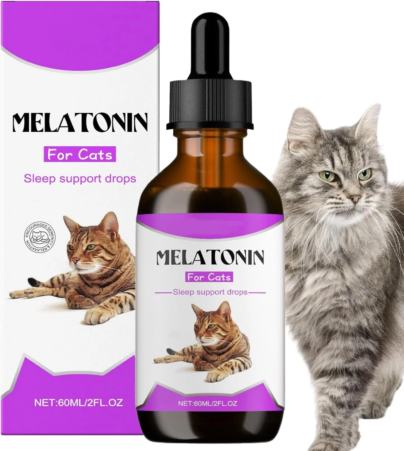 مراقبت آرامش بخش برای گربه ها - قطره آرامبخش گربه 60 میلی لیتری، کمک به تسکین خواب - مکمل پشتیبانی از خواب، لوازم حیوانات خانگی برای بچه گربه، روزانه، شب، داخل خانه، مسافرت، حمام کردن، پرخاشگری، نظافت