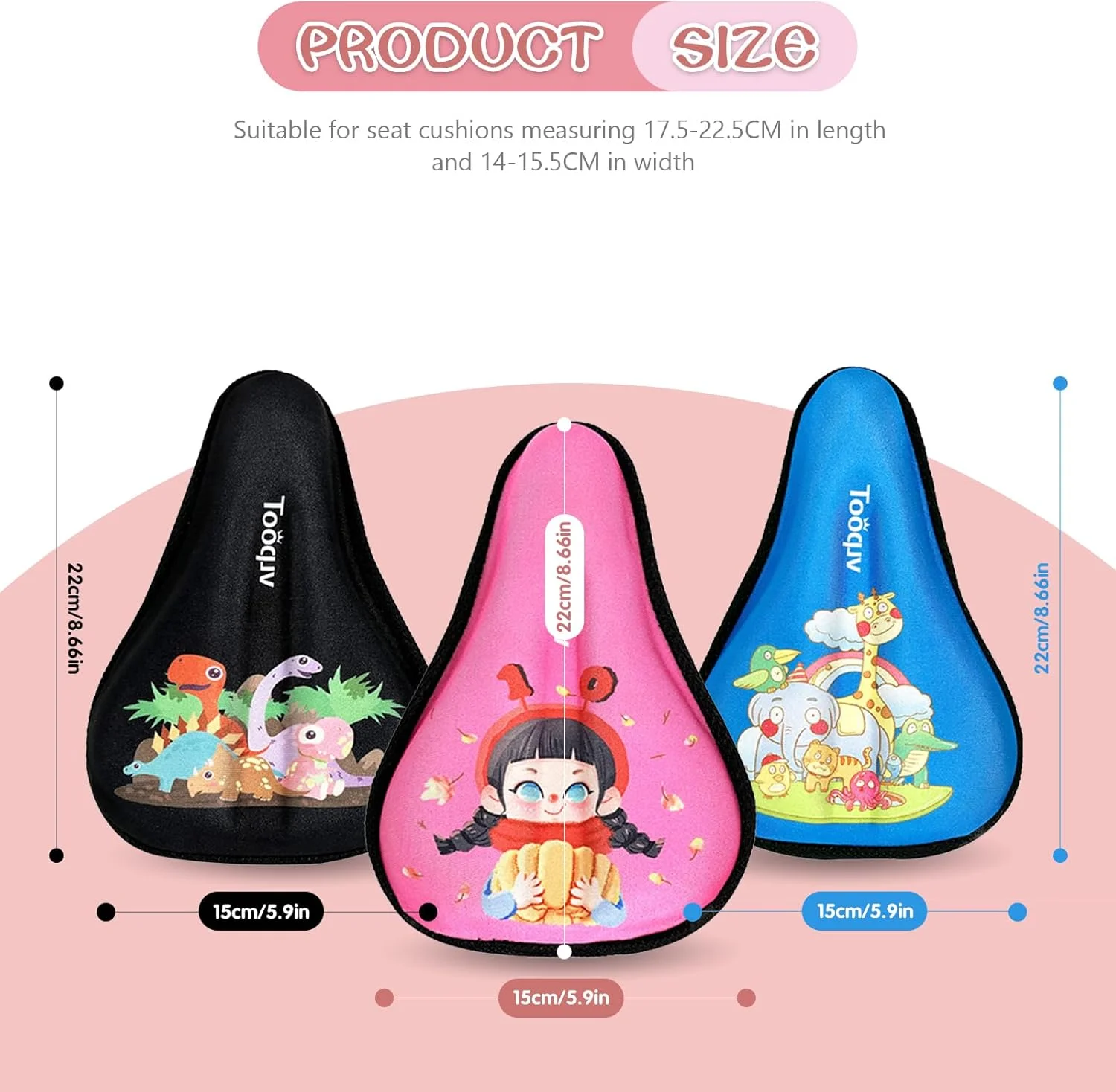 روکش زین دوچرخه کودکانه، با طرح کارتونی، ضد لغزش، ضربه گیر، نصب آسان. مناسب برای دوچرخه های پسرانه/دخترانه، مشکی