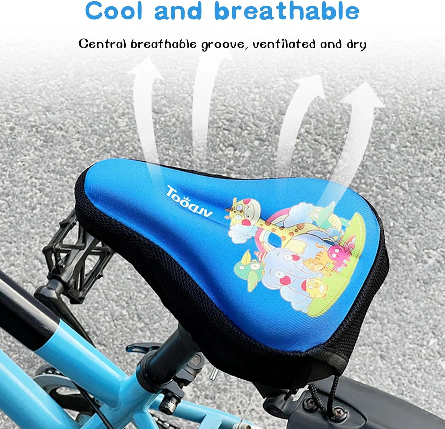 روکش زین دوچرخه کودکانه، با طرح کارتونی، ضد لغزش، ضربه گیر، نصب آسان. مناسب برای دوچرخه های پسرانه/دخترانه، مشکی