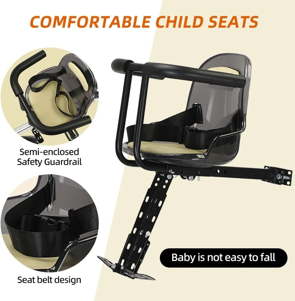 صندلی دوچرخه کودک Eacam، صندلی دوچرخه کودک قابل حمل که در قسمت جلویی نصب می شود، صندلی ایمنی کودک دوچرخه کوهستانی با نرده محافظ و کمربند ایمنی مناسب برای اکثر دوچرخه ها صندلی دوچرخه کودک Eacam، صندلی دوچرخه کودک قابل حمل که در قسمت جلویی نصب می شود، صندلی ایمنی کودک دوچرخه کوهستانی با نرده محافظ و کمربند ایمنی مناسب برای اکثر دوچرخه ها