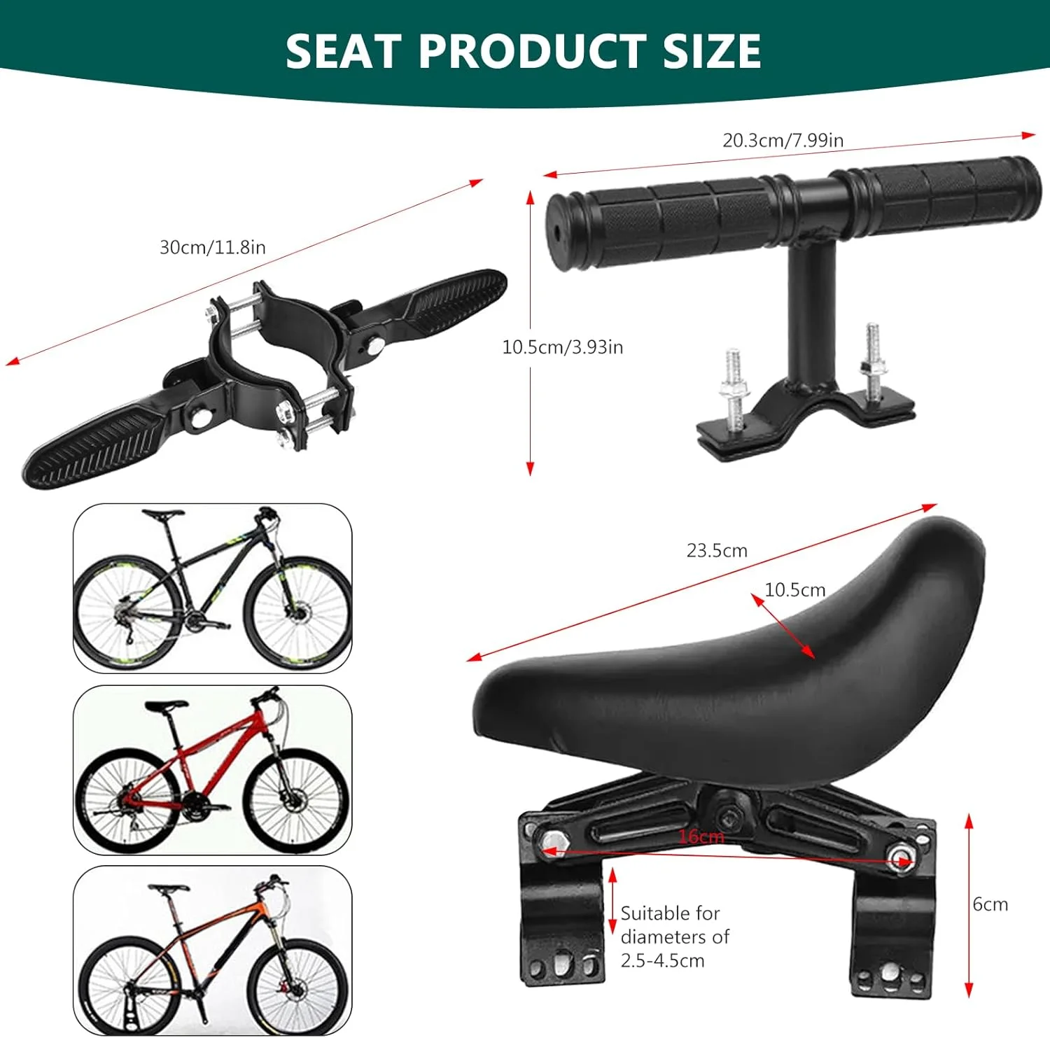 صندلی جلوی دوچرخه کودک، صندلی کودک دوچرخه کوهستان جلو با فرمان و پدال، صندلی کودک جلوی دوچرخه، میله جلوی صندلی کودک قابل جابجایی، صندلی قابل حمل دوچرخه کودک، دوچرخه