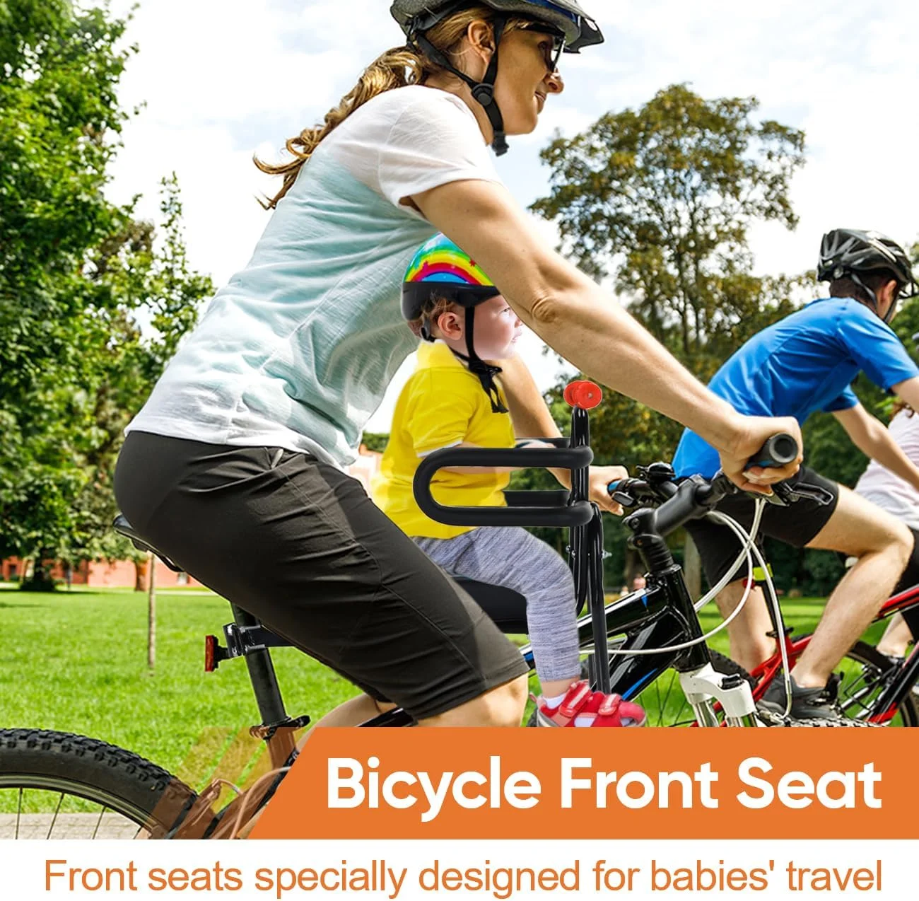 صندلی جلویی دوچرخه کودک، صندلی کودک دوچرخه با جاپایی تاشو، صندلی دوچرخه کودک جهانی با دسته و محافظ، مناسب برای دوچرخه های کوهستانی و شهری