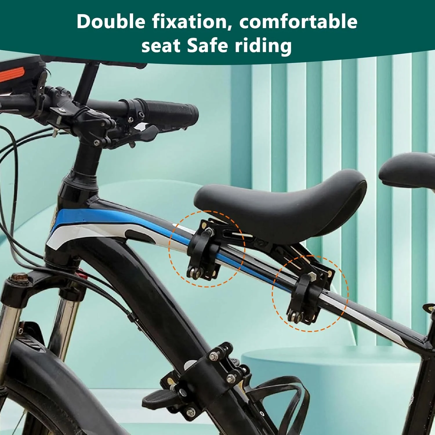 صندلی جلوی دوچرخه کودک، صندلی کودک دوچرخه کوهستان جلو با فرمان و پدال، صندلی کودک جلوی دوچرخه، میله جلوی صندلی کودک قابل جابجایی، صندلی قابل حمل دوچرخه کودک، دوچرخه