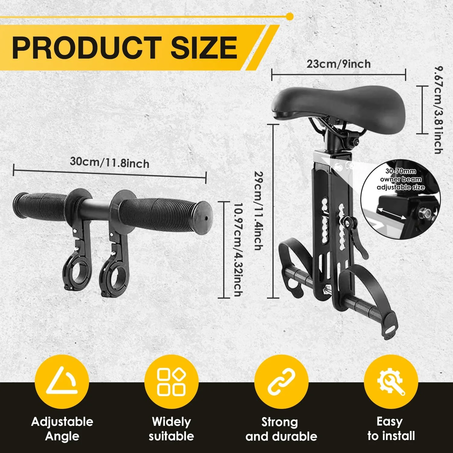 صندلی دوچرخه کودک برای دوچرخه‌های کوهستانی، صندلی دوچرخه کودک قابل جابجایی با فرمان و پدال، صندلی جلوی دوچرخه کودک قابل حمل برای کودکان 2 تا 6 سال (تا 27 کیلوگرم)