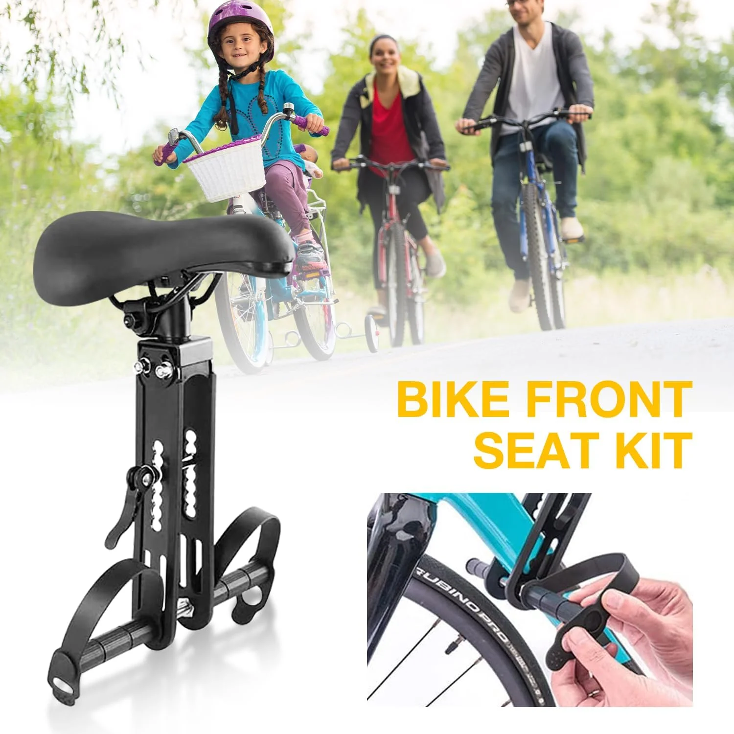صندلی دوچرخه کودک برای دوچرخه‌های کوهستانی، صندلی دوچرخه کودک قابل جابجایی با فرمان و پدال، صندلی جلوی دوچرخه کودک قابل حمل برای کودکان 2 تا 6 سال (تا 27 کیلوگرم)