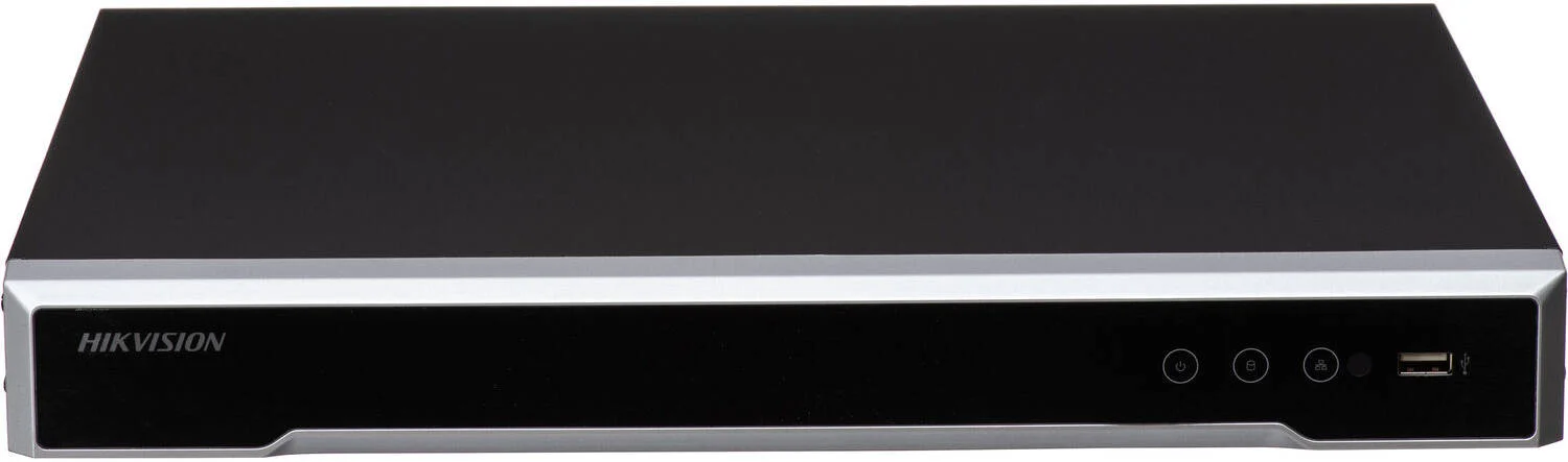 دستگاه ضبط تحت شبکه هایک ویژن 8 کانال 1U 8 PoE 8K، تا 8 ورودی دوربین IP و رمزگشایی 8 کانال @ 8 مگاپیکسل، پهنای باند 128 مگابیت بر ثانیه، H.265+، 2 SATA، اترنت RJ-45، HDMI / VGA، USB 2.0 / USB 3.0، مشکی | DS-7608NI-M2/8P