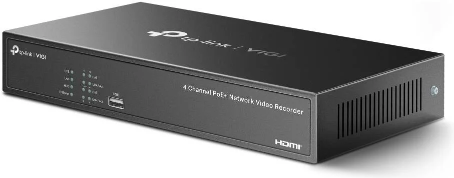 دستگاه ضبط ویدیویی تحت شبکه 4 کانال PoE+ تی‌پی‌لینک VIGI، پخش همزمان 4 کانال، استقرار ساده با PoE+، خروجی ویدیویی 4K HDMI و ظرفیت رمزگشایی 16 مگاپیکسل، مشکی | VIGI NVR1004H-4P