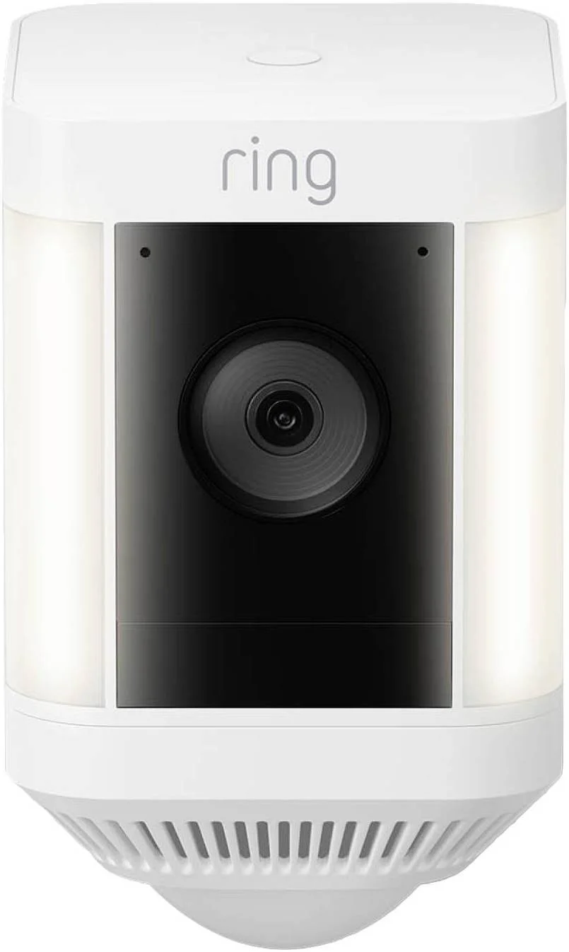 دوربین امنیتی بی‌سیم Ring Spotlight Cam Plus Battery از آمازون، دوربین امنیتی خارجی، ویدیوی 1080p HD، وای فای 2.4 گیگاهرتز، مکالمه دو طرفه، نورافکن های LED، آژیر، جایگزین سیستم مدار بسته، سفید | B09K1HQNQD