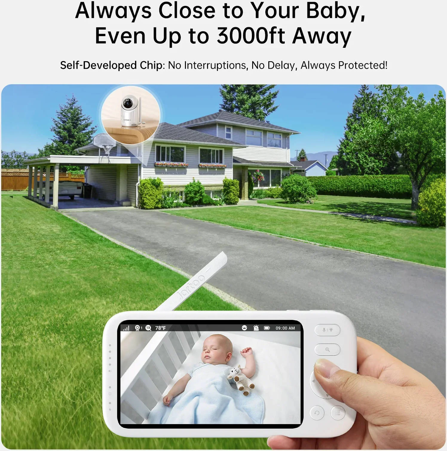 مانیتور کودک بدون وای فای Jartoo 2K با 1 دوربین، صفحه نمایش 5.5 اینچی تقسیم صفحه 2K، برد 3000 فوتی، تشخیص گریه هوش مصنوعی، دید در شب IR، صدای دو طرفه، زوم 4X، پوشش 360 درجه، 6000mAh، سفید | VBM002UK0001 مانیتور کودک بدون وای فای Jartoo 2K با 1 دوربین، صفحه نمایش 5.5 اینچی تقسیم صفحه 2K، برد 3000 فوتی، تشخیص گریه هوش مصنوعی، دید در شب IR، صدای دو طرفه، زوم 4X، پوشش 360 درجه، 6000mAh، سفید | VBM002UK0001